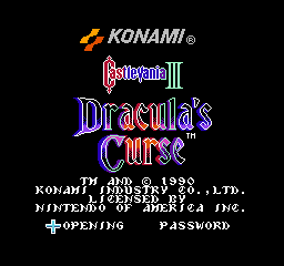 Castlevania III Dracula's Curse title screen for NES